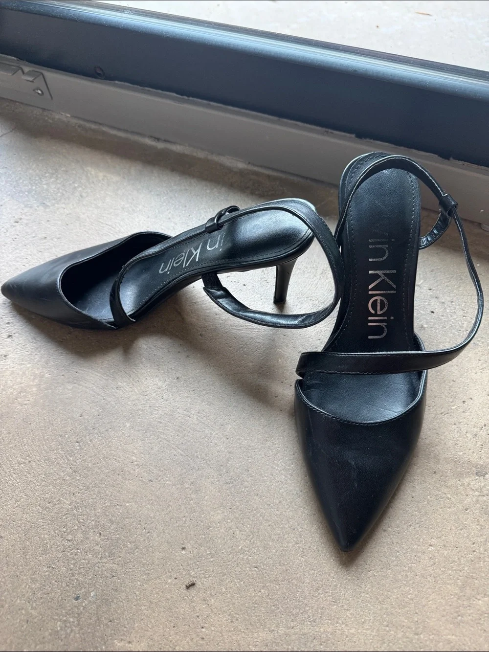 Calvin Klein Black Pointed Slingback Heels